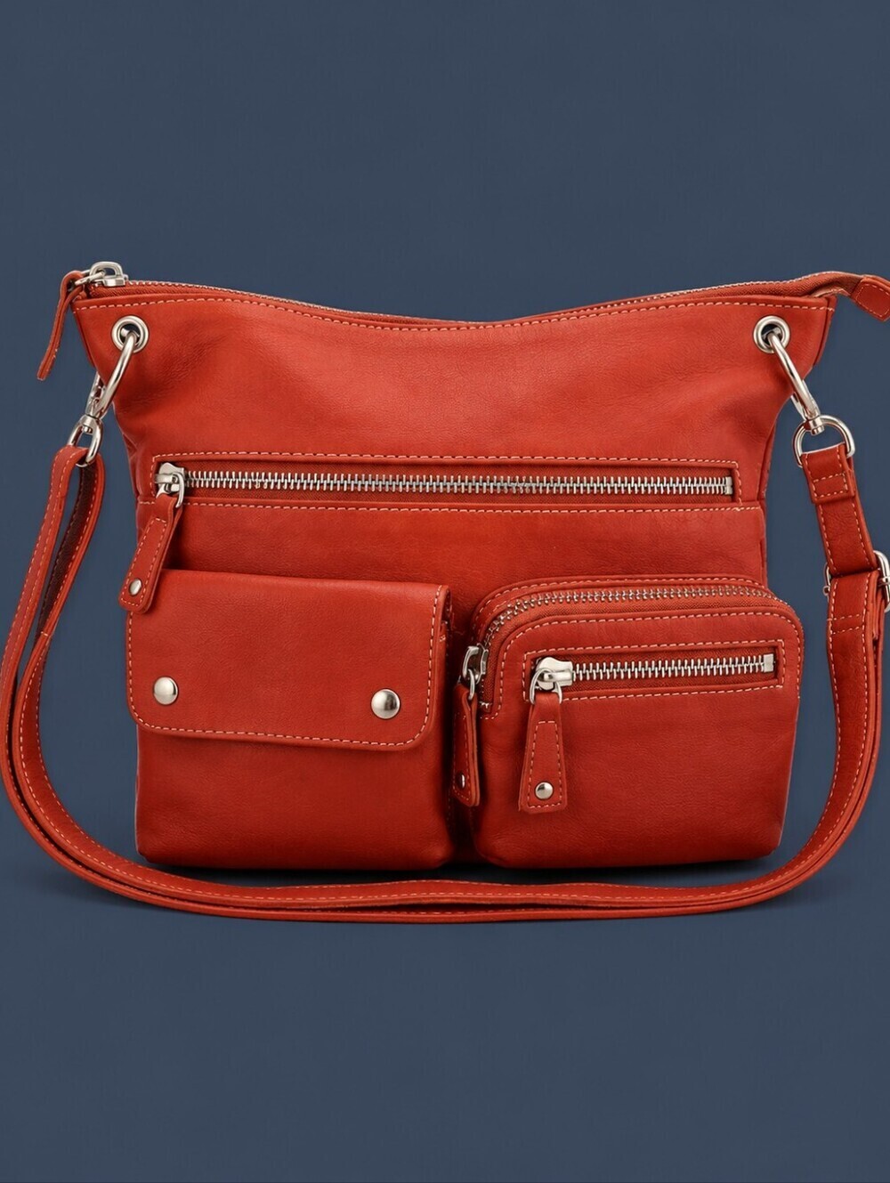VTG FOSSIL 1990s Sutter Tomato Red Soft Pebbled Leather Hobo Bag